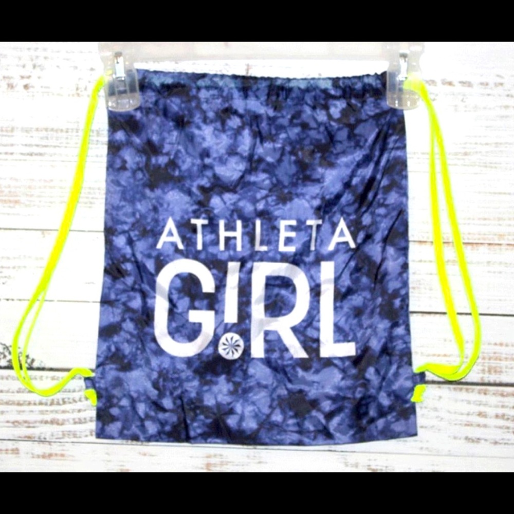 Athleta Girl Blue Tie Dye Neon Yellow String Cinch Sack Bag